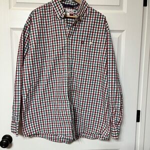 Wrangler George Strait Cowboy Cut Red Green Plaid Long Sleeve Button Up Shirt XL